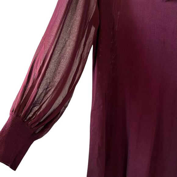 Cece New Women’s Tie Neck Sheer Long Sleeve Sweater Dress Burgundy Plus Size 1X - Picture 8 of 13